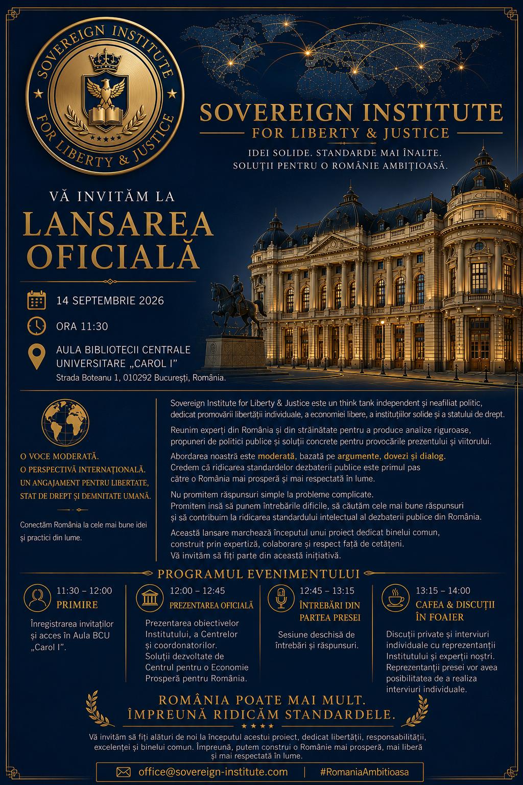Afiș Lansare Oficială Sovereign Institute 14 Septembrie 2026